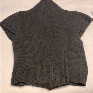 Gray Knitted Poncho with Ribbed Texture and High Neckline